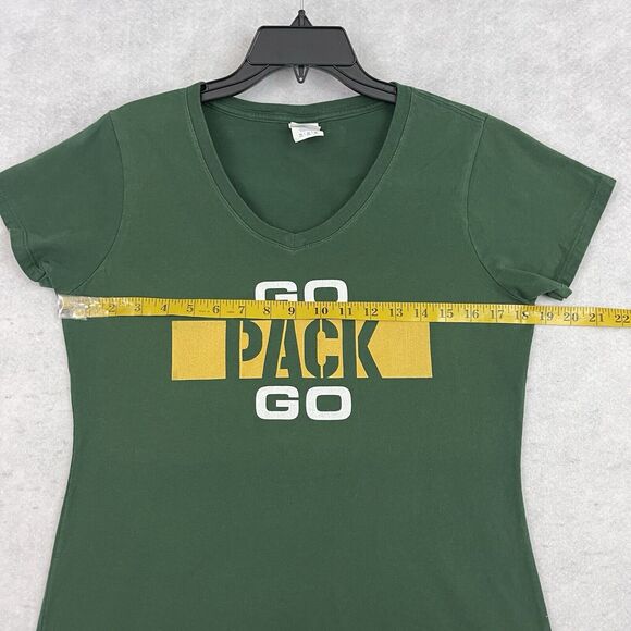 Green Bay Packers T Shirt Womens Size Medium Green V Neck NFL Graphic Go Pack Go - Picture 5 of 9